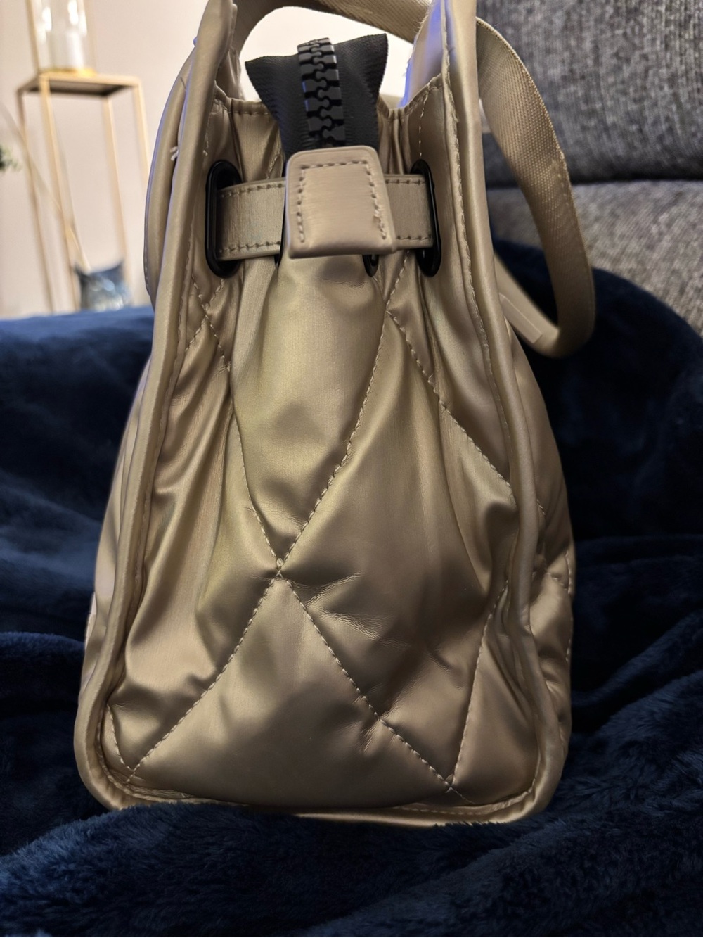 Shawn Killinger x IHKWIP Superstar Satchel Champagne Metallic Quilted Tote Bag - Picture 6 of 13